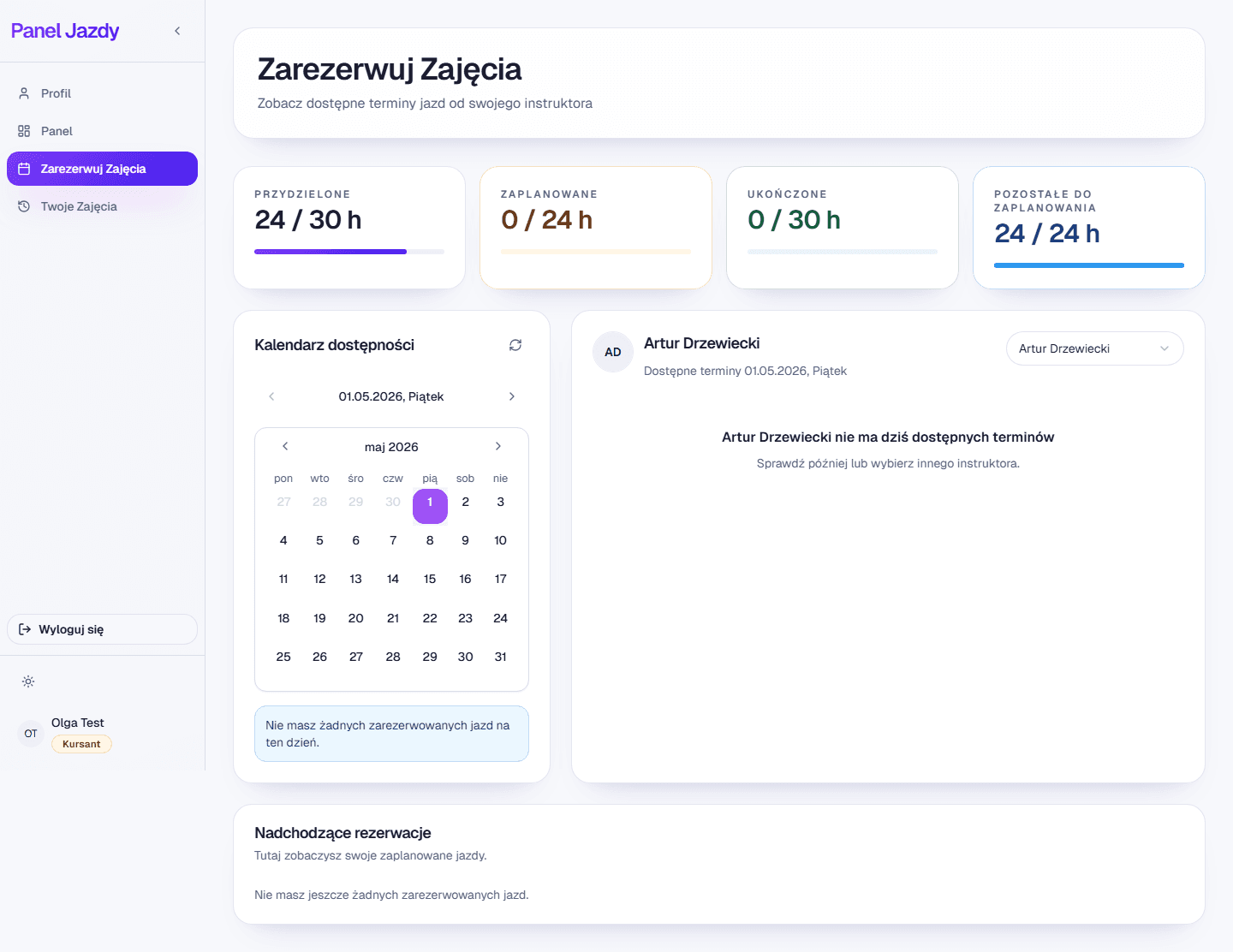 Rezerwacje kursanta